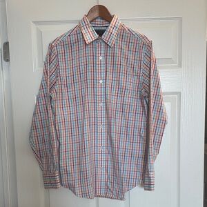 Banana Republic Men's Red Orange and Blue Plaid Shirt